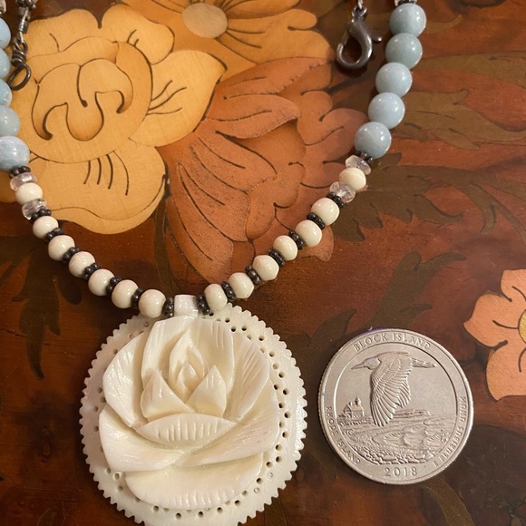 Handcarved Bone Rose Necklace - Picture 5 of 5